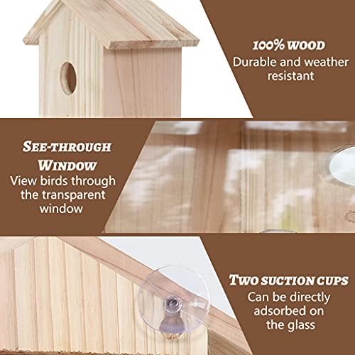 Window Birdhouse for Outdoor Hanging Natural Wood Bird House with Suction Cups for Garden Decor Bird Houses for Outside Clearance CHIUEAST