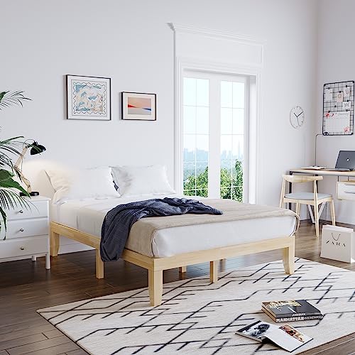 Giantex 14 Inch Queen Wood Platform Bed Frame, Minimalist Mattress Foundation with Solid Rubber Wood, Heavy Duty Wood Slat Support, Without Giantex