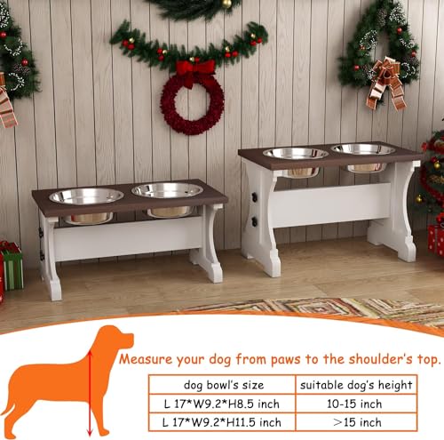 Piskyet Elevated Dog Bowls,Farmhouse Dog Bowls Stand, Raised Dog Bowl with 2 Stainless Steel Wooden Dog Bowls,3.5Cups8.5''H_30 oz Bowl-Farmhouse Style Piskyet