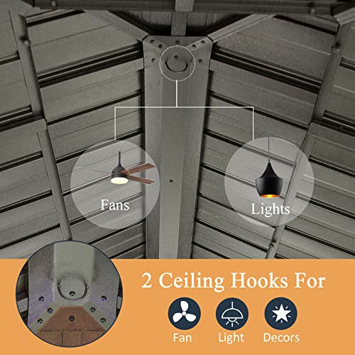 12' x 14' Hardtop Gazebo, Domi Wood Looking Aluminum Gazebo with Galvanized Steel Double Roof, Permanent Metal Gazebo with Curtains and Netting for Patio Lawn and Garden domi outdoor living