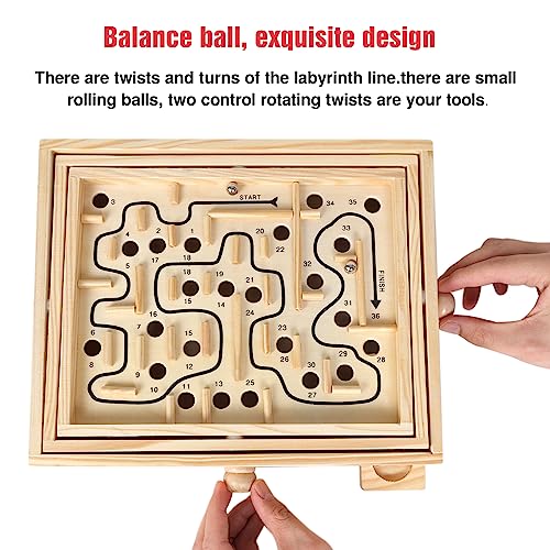 GOTHINK Wooden Labyrinth Game, Mable Ball Tilt Maze Board Game,Table Balance Game and Toy for Kids and Adults GOTHINK
