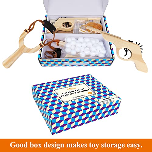 Offelec Wooden Multi-Shot Rubber Band Gun Pistol Handgun and Catapult Game with Wooden Number Target Stand for Kids and Adults. Party and Family Offelec