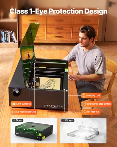 VEVOR Laser Engraver, 20W, Laser Engraving and Cutting Machine with Enclosure Camera, Laser Cutter, 36000 mm/min, 19.7 x 12.6 in Working Area, for Wood, Leather, Glass, Paper, Certain Metal, Class 1 VEVOR