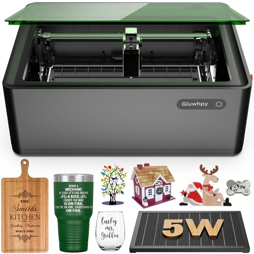 Gluwphy Class 1 Laser Engraver 5000mV(5W) Enclosed Laser Engraving Machine with Turbo Fan Filtering Laser Cutter for Wood, Metal, Acrylic, Leather, Black Gluwphy