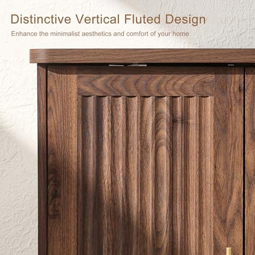 Okvnbjk Modern Sideboard Buffet Cabinet with Storage — Fluted Coffee Bar Cabinet with 4 Doors & Adjustable Shelves for Kitchen, Dining Room, Living Room & Hallway Okvnbjk