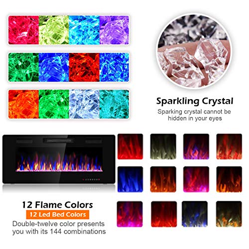 Tangkula 42 Inches Recessed Electric Fireplace, in-Wall & Wall Mounted Electric Heater with Adjustable Flame Color & Speed, Remote Control, Touch Screen, 750-1500W (42 Inches) Tangkula