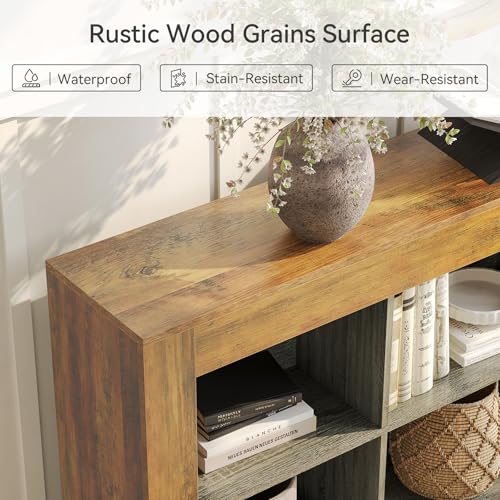 LITTLE TREE Console Table with Storage, 63-Inch Narrow Long Sofa Table, Entryway Table with 6 Cubes, Farmhouse Storage Shelves for Entryway, Living Room LITTLE TREE