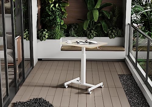 Claiks Mobile Standing Desk, Small Rolling Standing Desk with Wheels, Pneumatic Mobile Desks Workstation with Hook, Natural Claiks