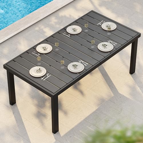 YITAHOME Aluminum Patio Dining Table for 6, 55" Outdoor Dining Table, E-coated Rectangular Patio Table for Backyard Garden Lawn, Black YITAHOME