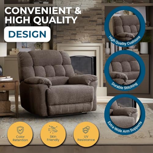 Oversized Recliner Chair for Big and Tall Adults – Power Zero Gravity Recliner with Wide Seat, Heavy-Duty Big Man, Supports Up to 450 lbs, Brown
