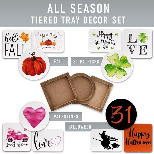 The Ultimate Farmhouse Fall Tiered Tray Decor Set - Beautiful Year Round Seasonal & Halloween Holiday Decoration Bundle - The Perfect Christmas Centerpiece Design for Home & Kitchen Decor KIBAGA
