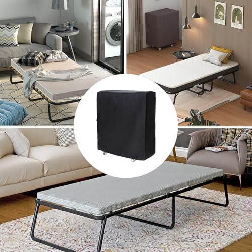 Rollaway Bed Cover 39.5"x15.5"x45.2" Dustproof and Waterproof Folding Bed Storage Cover Large Camping Cots Cover, Easy on and Off, Black UUFCTY
