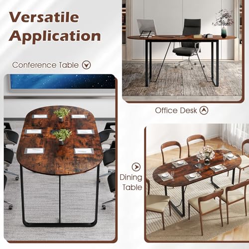 Giantex 71" Conference Table, Large Oval Meeting Table with Cable Management Grommet, Sturdy Metal Legs, Industrial Business Training Seminar Desk for Office Conference Room Boardroom Giantex