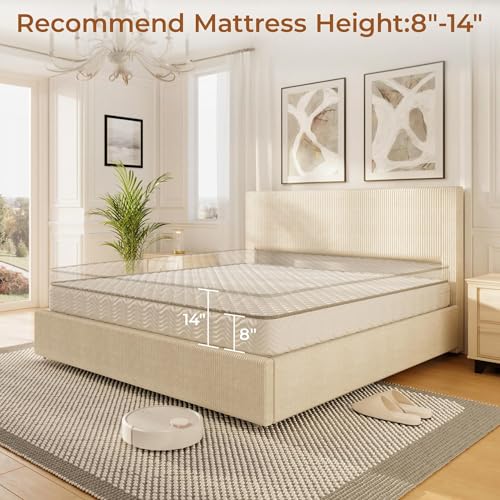 IDEALHOUSE King Size Bed Frame with Tall Tufted Wingback Headboard, Platform Velvet Upholstered King Bed Frame with 4 Storage Drawers and Wooden Slats Support, No Box Spring Needed, Creamy White IDEALHOUSE