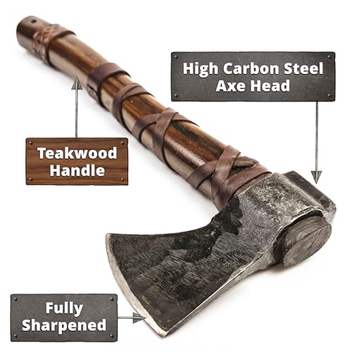 Norse Tradesman 14" Viking Throwing Axe - Fully Sharpened Norse Hand-Axe - Carbon Steel Axe Head with Premium Leather Cross-Stitch Norse Tradesman