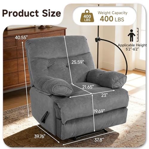 GNMLP2020 Oversized Recliner Chairs, Manual Large Recliners, Big Mans Recliner Chair for Adults 400lbs, Extra Wide Single Reclining Sofa Chair for Living Room, RV, Grey