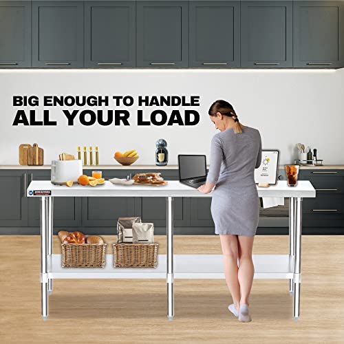 Food Prep Stainless Steel Table - DuraSteel 24 x 84 Inch Commercial Metal Workbench with Adjustable Under Shelf - NSF Certified - For Restaurant, Warehouse, Home, Kitchen, Garage DuraSteel