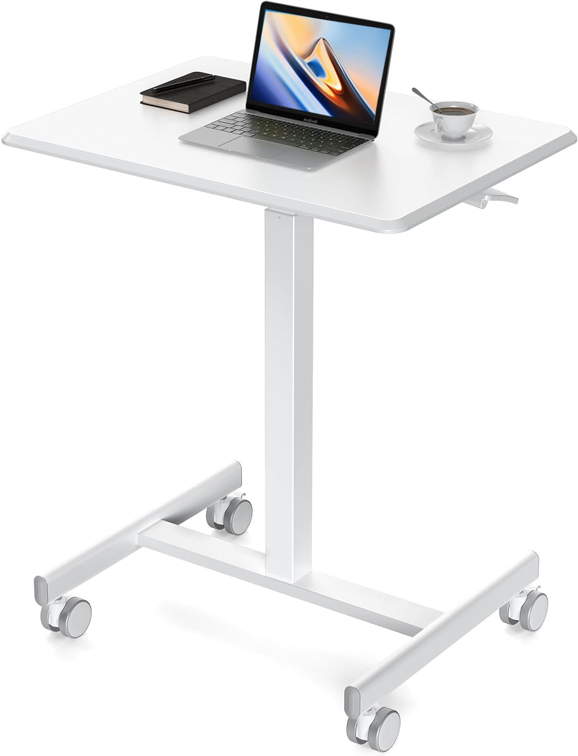 Sweetcrispy Small Mobile Standing Desk, Rolling Laptop Computer Carts, Portable Laptop Desk with Wheels, Adjustable Height Table for Home Office, White Sweetcrispy