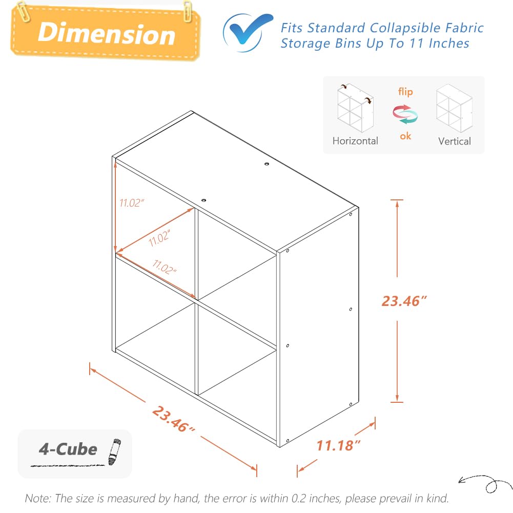 NELYE 4 Cube Organizer Bookcase - Fabric Storage Bins Container, Open Shelf Simple Compartments Bookshelf, Oak NELYE