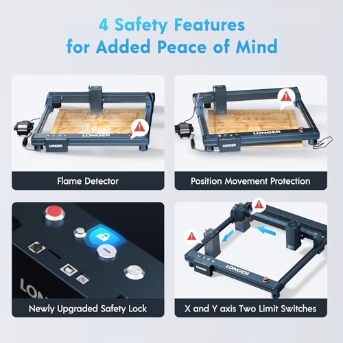 Longer B1 24000mW Laser Engraver,Equipped with auto air Assist, Camera kit,and 500mm Honeycomb Panel.High Speed 36000mm/min,Precise Cutting on Wood, Acrylic, and Stainless Steel. Longer