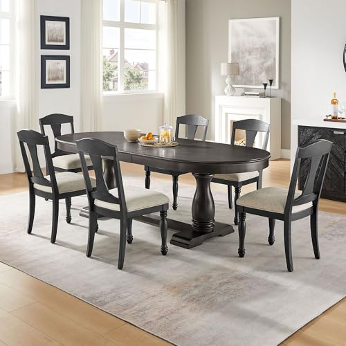 94.06" Extendable Dining Table for 6 8 10, Oval Solid Wood Large Long Kitchen Dining Room Table, Mid Century Modern Farmhouse Dinette Tables for Eating Dinner, Black Brown SCANORDIC