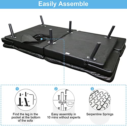 Black Faux Leather Futon Convertible Couch Bed Folding Memory Foam Sleeper Loveseat Adjustable Lounge Futon Sets Sofabed for Living Room,Apartment,Dorm,Office Opoiar