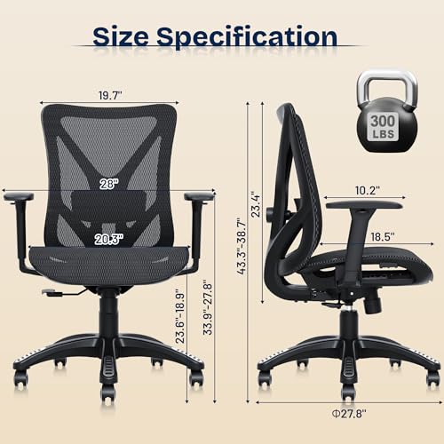 MOLENTS Ergonomic Office Chair, Mesh Computer Desk Chairs with Adjustable Lumbar Support, 3D Armrests, Tilt Function, Comfy Wide Seat, Swivel Executive Work Task Chair for Company and Home MOLENTS