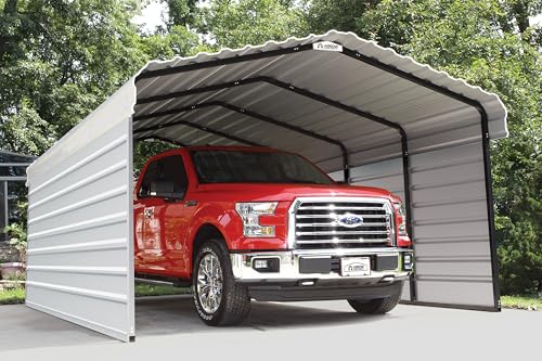 Arrow Carports Galvanized Steel Carport, with 2-Sided Enclosure, Compact Car Metal Carport Kit, 12' x 20' x 7', Eggshell Arrow Shed