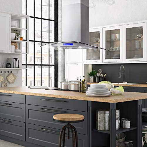 COSMO COS-668ICS900 36 in. Lumin Collection 380 CFM Ducted Island Range Hood, Soft Touch Controls, LED Lights, Stainless Steel COSMO