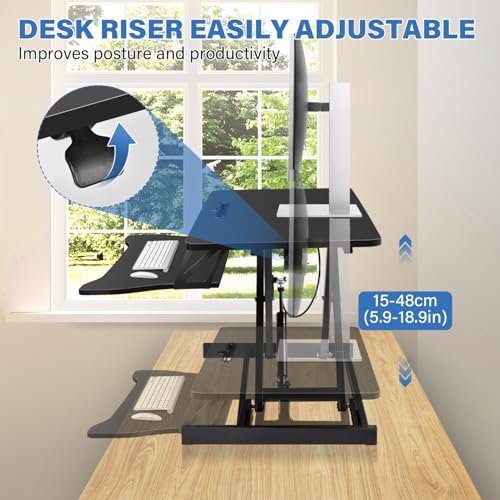 37 Inch Standing Desk Converter - Manual Pneumatic Spring, Two Monitor Stable Standing Desk Converter, 5.9" to 18.8" Height Adjustable Laptop Workstation with Keyboard Tray for Home, Company(Black) Generic