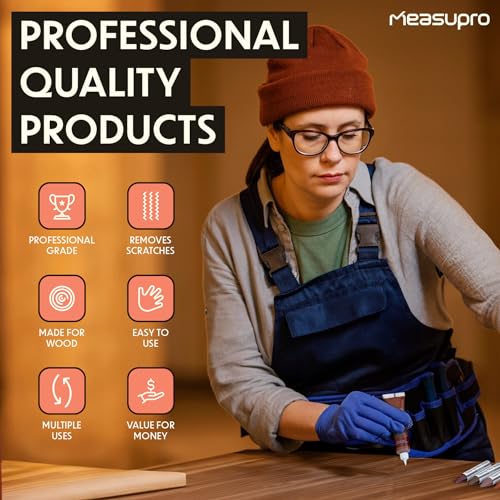 MeasuPro 34-Piece Furniture Repair Kit - Resin Wood Filler, Brushes, Markers & Scraper - Perfect for Stains, Scratches on Floors, Tables, Desks, MeasuPro