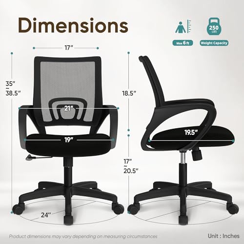 ETONEX Office Chair with Ergonomic Mid Back Cushion Lumbar Support Adjustable Swivel Rolling Computer Gaming Desk Chair Comfy Mesh Seat Wheels Home Executive Use (1, All Black) ETONEX