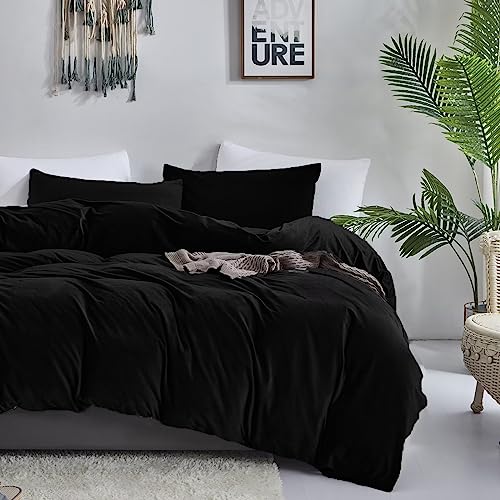 Luxlovery Black Velvet Comforter Set Cal King Men Plush Fluffy Black Bedding Set California King Minimalist Bedding Set Solid Modern Blanket Quilts Winter Warm Flannel Comforter Set Luxlovery