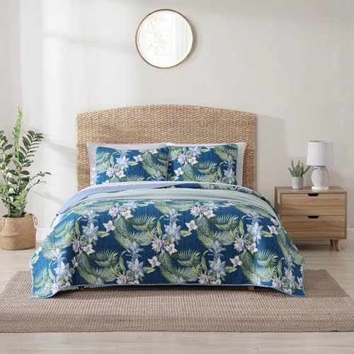 Tommy Bahama - King Quilt Set, Reversible Cotton Bedding with Matching Shams, Medium Weight, Oeko-Tex Certified (Southern Breeze Dark Blue) Tommy Bahama