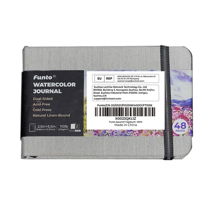 Funto Watercolor Journal, 3.5x5.5, 48 Pages, Cold-Pressed, Inner Pocket, 110lb/230gsm, Art Supplies for Watercolor Techniques and Mixed Media Funto