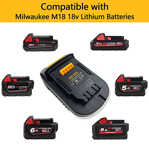 MIL18DL Battery Adapter Compatible for Milwaukee M18 18v Lithium Battery, Work Compatible with Dewalt 20v Cordless Power Tools, Converts for Milwaukee Battery to Dewalt Battery Echoyee