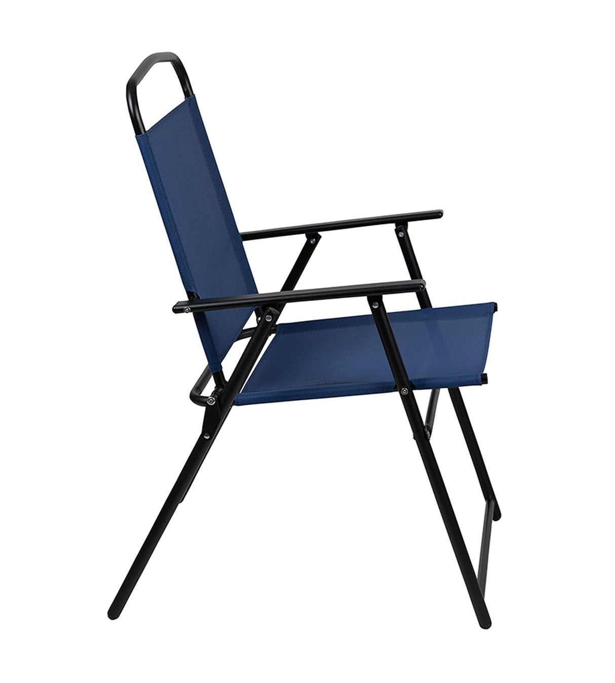 Flash Furniture Nantucket 6-Piece Patio Dining Set with Glass Table, 4 Folding Chairs, and Umbrella, Outdoor Patio Table, Chairs, Umbrella Set, Navy Flash Furniture