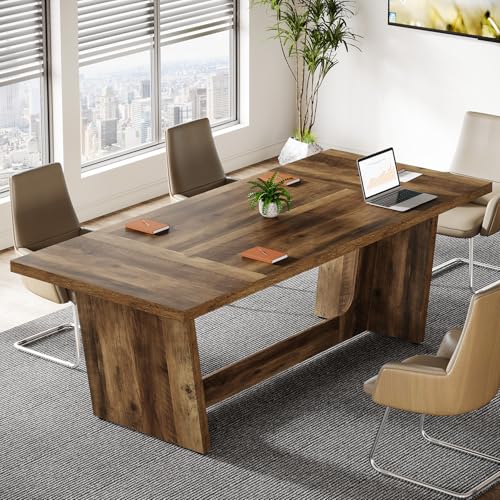 Tribesigns 12FT Conference Table, Modern Meeting Seminar Table for 12-14 Person, Rectangular Solid Executive Business Furniture Boardroom Desk for Office,(Set of 2, Dark Brown) Tribesigns