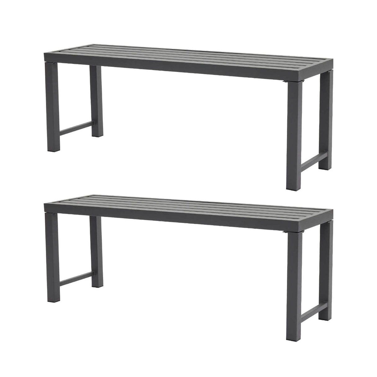 Metal Garden Bench for Outdoors, Set of 2, Grey Outdoor Benches Slats for Patio, Patio Backless Bench,Dining Bench for Porch, Lawn, Balcony, Backyard and Park Stabrech