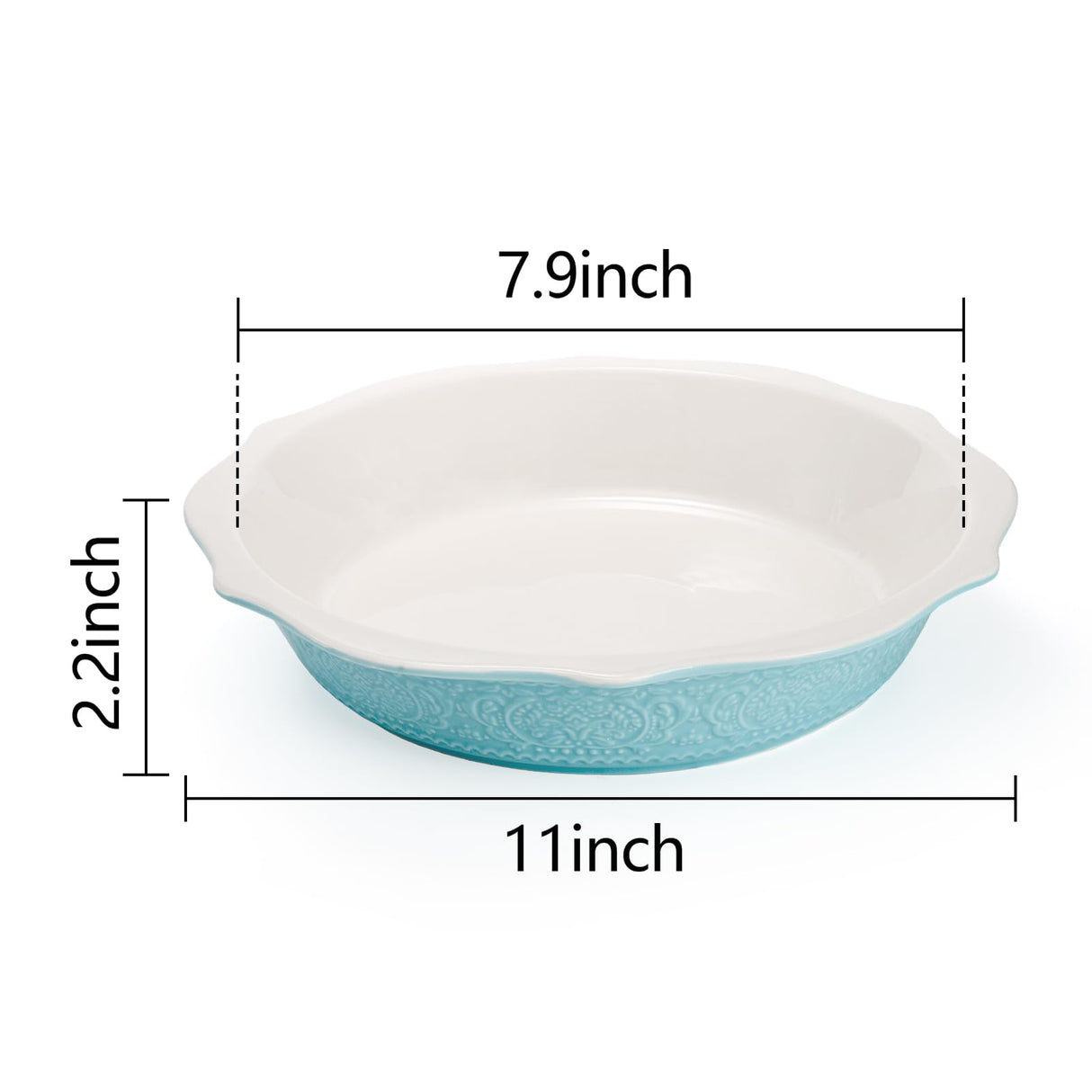 SOUJOY 2 Pack 11 Inch Pie Pan, Ceramic Embossment Baking Dish, Non-Stick Pie Plate with Soft Wave Edge, Deep Pie Dish or Tart, Pizza, Apple Pie, Quiche, Pot Pies, Cake SOUJOY