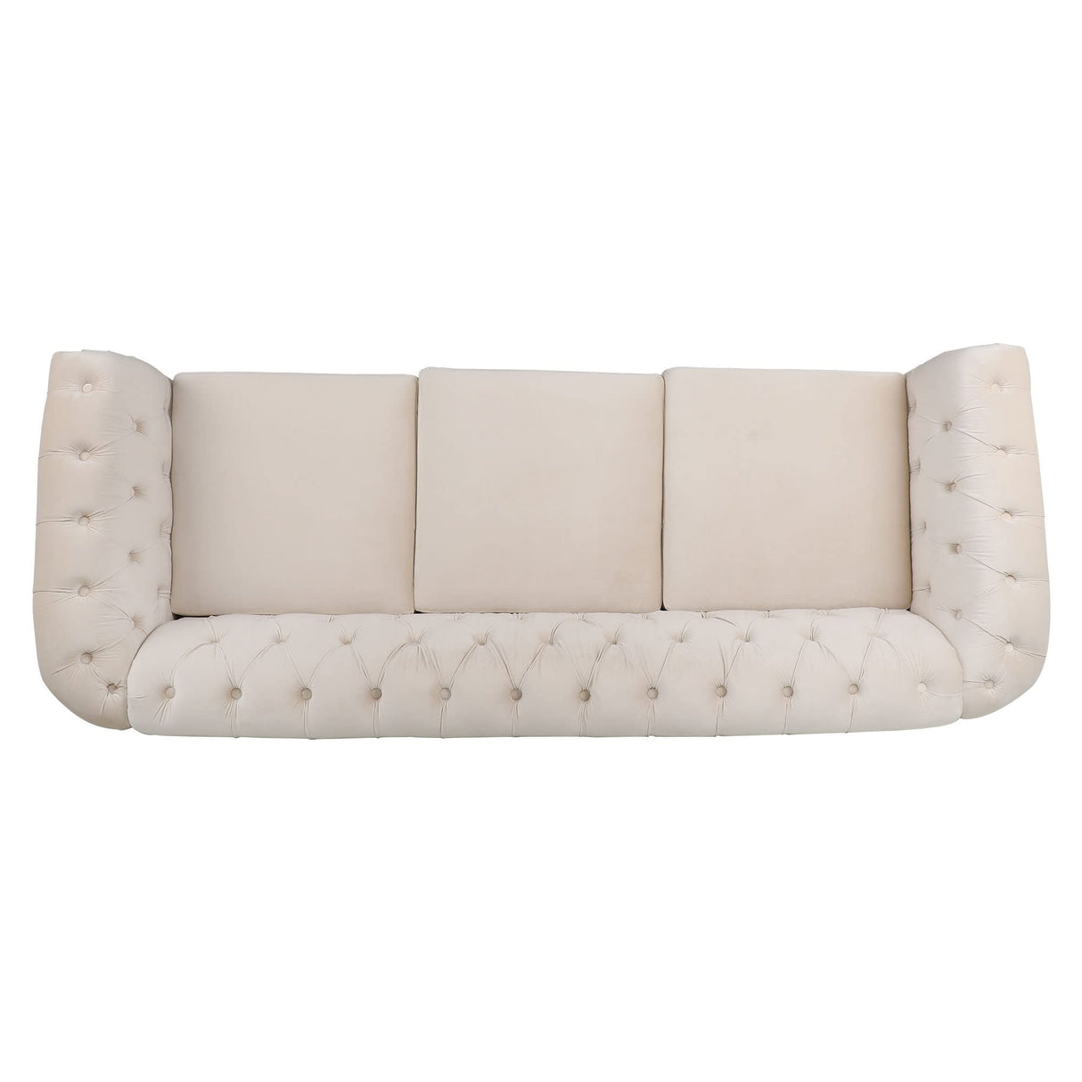 LEVNARY Velvet Chesterfield Sofa, Classic Tufted Upholstered Couch, Modern 3 Seater Couch Long Settee Furniture with Tufted Back for Living Room Office (Beige) LEVNARY