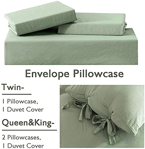 annadaif Sage Green Duvet Cover King Size, 3 Pieces Soft Washed Microfiber Duvet Cover Set, Comforter Cover with Bowknot Bow Tie (1 Duvet Cover 104x90 Inch, 2 Pillowcases) Easy Care Bedding Set annadaif
