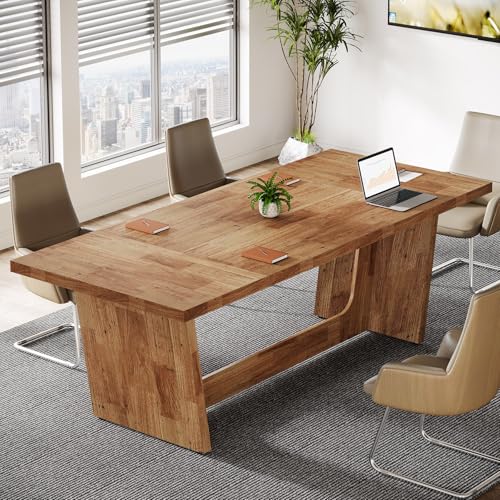 Tribesigns 14-16 People Conference Table, 12 FT Large Rectangular Meeting Seminar Table, Modern Solid Executive Office Business Furniture Boardroom Desk for Office (Set of 4, Light Brown) Tribesigns