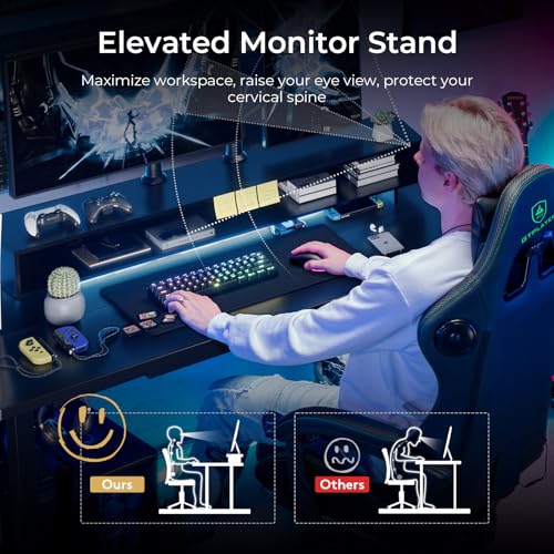 GTPLAYER Electric Standing Desk with Drawers, 48 x 24 Inch Height Adjustable Gaming Desk with Monitor Stand, Power Outlets & LED Lights, Home Office Sit Stand Up Desk with Memory Preset (Black) GTPLAYER