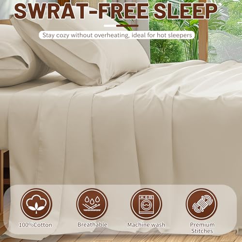 Overket Extra Deep Pocket King Sheets 18-24 Inch 100% Egyptian Cotton 1000 Thread Count Sateen Weave Soft Breathable 4 Pieces(King,Linen) Overket