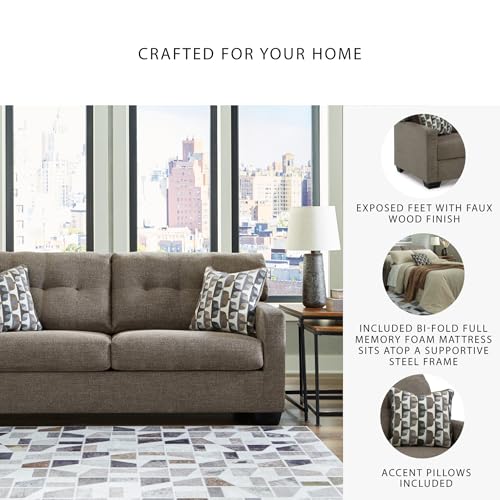 Signature Design by Ashley Mahoney Contemporary 2-in-1 Tufted Sofa Sleeper with Folding Gel Memory Foam Mattress, Full, Dark Brown Signature Design by Ashley