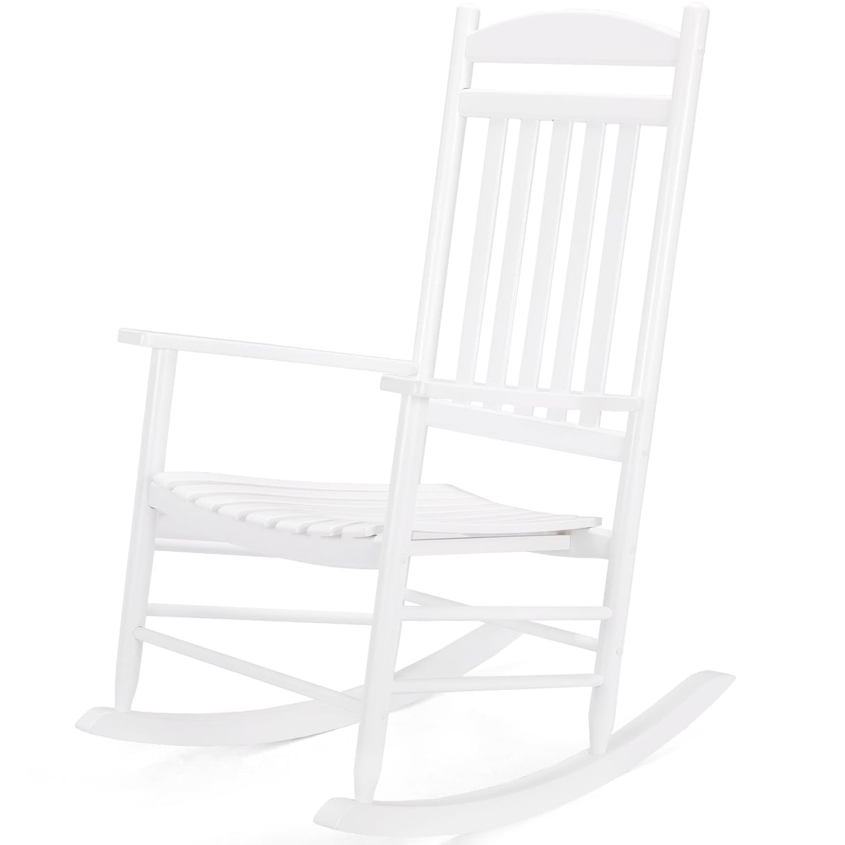 MAMIZO Soild Wood Outdoor Rocking Chair with High Back, Porch Rocking Chairs Oversized Easy to Assemble for Porch Garden, Lawn, Balcony, Backyard, Wooden Rocking Chair Outdoor and Indoor (White) MAMIZO