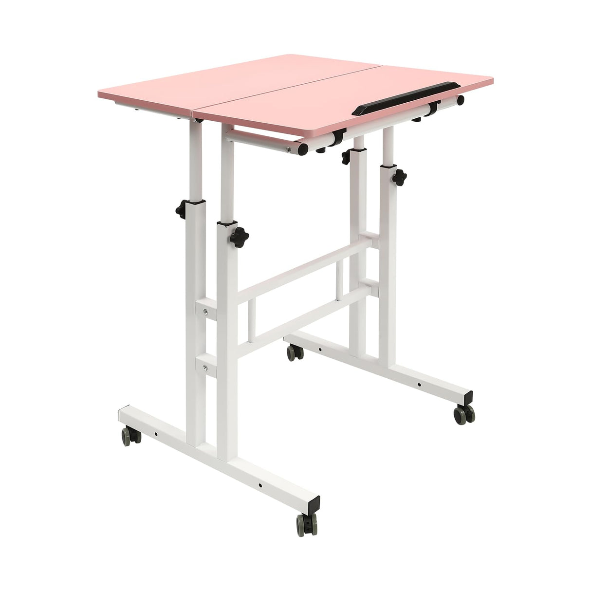 Mobile Standing Desk, Adjustable Laptop Desk Small Stand Up Table, Portable Rolling Desk With Wheels And Stopper, Computer Cart Workstation With Wheels, Work Bedside Table For Home Office (Pink) SAHUANIYE