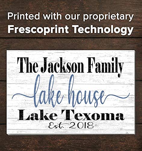 Custom Lake House Sign Personalized Name Gift or Decor for Summer Home - Solid Wood - 16.5in x 10.5in (Lake House Est. Date) Broad Bay