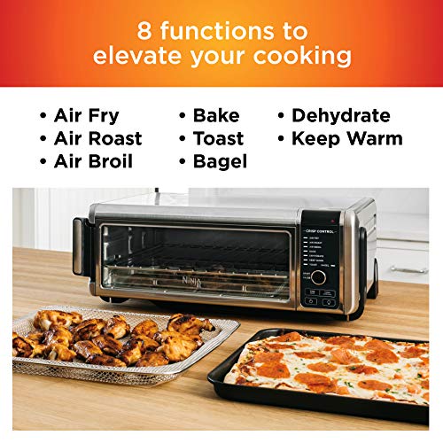 Ninja SP101 Digital Air Fry Countertop Oven with 8-in-1 Functionality, Flip Up & Away Capability for Storage Space, with Air Fry Basket, Wire Rack & Crumb Tray, Silver Ninja